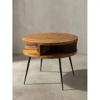KADIMA DESIGN Couchtisch Sheesham Massivholz / Metall 60x45x60 cm Tisch Wohnzimmer, Design Beistelltisch mit Ablage, Kleiner Wohnzimmertisch Rund Braun