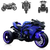 Moni Kinder Elektromotorrad Ninja, drei Kunststoffräder, LED-Beleuchtung, Mp3 blau