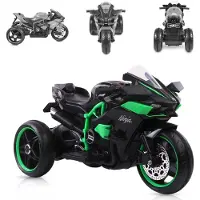 Moni Kinder Elektromotorrad Ninja, drei Kunststoffräder, LED-Beleuchtung, Mp3 schwarz