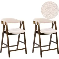 Beliani Barstuhl 2er Set Beige Bouclé Gepolstert mit Armlehnen Dunkle Holzbeine Klassischer Stuhl mit Polstersitz Barhocker Tresenhocker