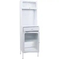 Mendler Highboard MCW-P99, Hochschrank Küchenschrank Saugrobotergarage, Staufächer Metall Glas 182x54x40cm weiß
