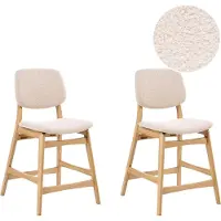Beliani Barstuhl 2er Set Beige Bouclé Gepolstert mit Hellen Holzbeinen ohne Armlehnen Retro-Design Tresenstuhl mit Polstersitz für Küche Wohnzimmer