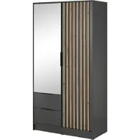 Masseno Drehtürenschrank NELIANA 105 cm Kleiderschrank Schlafzimmer Schrank 2-türig mit Spiegel Graphitfarben