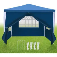 Fiqops Faziango Pavillon Partyzelt für Gartenpartys & Feiern, regen- und winddicht, mit Seitenwänden 3x3m Blau