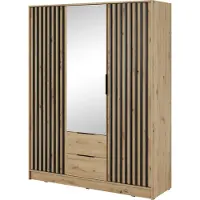 Masseno Drehtürenschrank NELIANA 155 cm Kleiderschrank Schlafzimmer Schrank 3-türig mit Spiegel Eiche Artisan