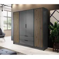 Sonstiges Kleiderschrank Artisan 206Cm Schrank, Garderobe mit Schubladen, 4-türig Kleiderschrank, Garderobenschrank ohne Spiegel (Graphit)