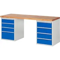 RAU Werkbank mit 8 Schubladen - Vollauszug - 150:3 / 180:4 / 270:1 - 890 x 2.000 x 700 mm (HxBxT) - Traglast 1.000 kg - Buche