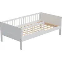 HAGO HAGO24 Kinderbett 160x80cm Weiß Holzbett Einzelbett Lattenrost Rausfallschutz Kiefernholz Kleinkind Beistellbett