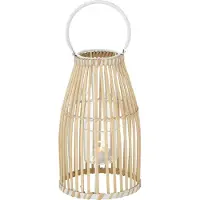 Boltze Windlicht - Braun - Weiß - Bambus - Glas - H 31 cm - mit Kerzenhalterglas
