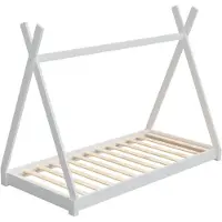 HAGO HAGO24 Kinderbett 200x90cm Weiß Tipibett Holz Kiefer Bettgestell Tipi-Zelt Lattenrost Dekorierbar Spielbett Montessori-Stil