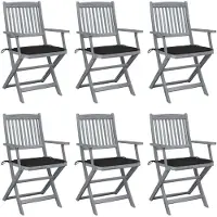 vidaXL Stabli Möbel Klappbare Gartenstühle 6 Stk. mit Sitzkissen Massivholz Akazie CC6938914