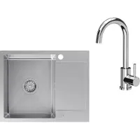 VBChome Edelstahlspüle mit Armatur 60 x 48 cm Gebürsteter Edelstahl Einbauspüle mit Zwei Löcher Spüle Groß Becken Küchenspüle mit Abtropffläche Siphon