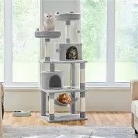 Yaheetech Kratzbaum 158 cm stabiler Katzenbaum, mit 5 Sisalstämmen & 2 Plattformen, mehrstufig, Hellgrau