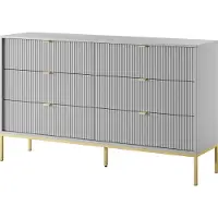 Masseno Kommode STELLARE 154 cm Sideboard mit 6 Schubladen für Wohnzimmer Schlafzimmer Modern 154x39x91 cm Grau / Grau