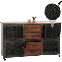 Mendler Sideboard MCW-N28, Kommode, Rollen 4 Schubladen, 3D-Struktur Industrial Retro Metall Holz 90x150x40cm schwarz, braun