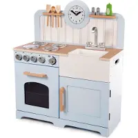 Tidlo Spielküche Holz Country Blau-Weiß inklusive Zubehör