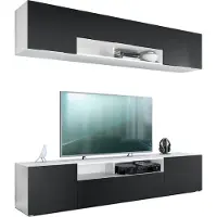 Vladon Wohnwand Mogan, Weiß matt/Schwarz matt - Moderne Anbauwand bestehend aus 2 TV-Boards (181 x 147 x 35 cm)