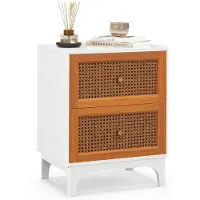Coast Rattan Nachttisch Boho Weiß & Braun 46x33x59,5 cm mit 2 handgeflochtenen Schubladen
