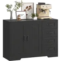 HOMCOM Sideboard, Beistellschrank mit 4 Schubladen, verstellbarer Einlegeboden, Schwarz