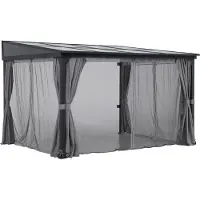 Sunjoy Stahl Wandpavillon MEIJE mit Vorhängen und Netz - 360cm x 300cm, schwarz