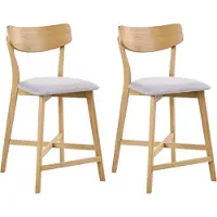 Beliani Barstuhl 2er Set Grau Stoff Gepolstert mit Hellen Holzbeinen ohne Armlehnen Retro-Design Tresenstuhl mit Polstersitz für Küchenbar