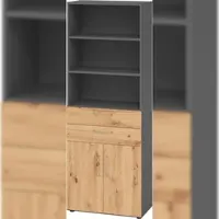 Bümö Aktenregal & Schrank abschließbar, Büroschrank Regal & Schubladen Kombination Holz 80cm breit in Graphit/Asteiche - Schrank für's Büro &
