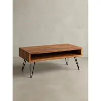 KADIMA DESIGN Couchtisch 100x40x50 cm Sheesham Massivholz / Metall Sofatisch, Design Wohnzimmertisch Rechteckig, Kaffeetisch Massiv, Großer Tisch Wohnzimmer