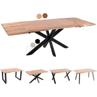 Casa Massiva Baumkantentisch 160 (260) x 90 cm Avino, Akazienholz naturfarben & massiv, Esszimmertisch mit 2 Ansteckplatten, Schwarzes Spider-Metallgestell, Esstisch ausziehbar 6-8 Personen