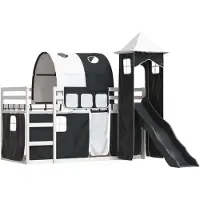 Syfax Etagenbett mit Rutsche und Gardinen Weiß und Schwarz 90x190 cm