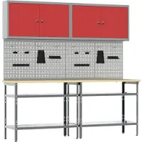 Syfax Werkbank-Set 8 pcs Rot und Grau Pulverbeschichteter Stahl