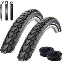 Schwalbe 2 x Marathon Mondial Performance Fahrradreifen RaceGuard E-25 Fahrrad Mantel Decke 37-622 (28 x 1,40") + Schläuche AV17 inkl. Reifenheber