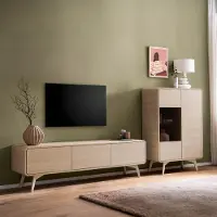 Lomadox Wohnwand in Eiche minimalistisches Design, Lowboard & Highboard, 2-teilig - TULSA-61