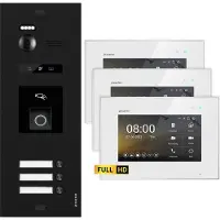 Balter EVO HD Schwarz RFID/Fingerprint 3x7" Weiß Video Türsprechanlage Set 3 Familienhaus