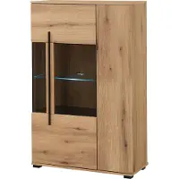 Lomadox Wohnwand mit Vitrinenschrank, Vitrine & Lowboard in Eiche mit LED Beleuchtung, 4 teilig COLORADO-61