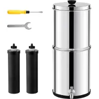 SucceBuy 2.25G Schwerkraft-Wasserfiltersystem, Arbeitsplatte aus Edelstahl 304, reduziert Blei und Chlor, 2 Kohlefilter und Zapfhahn, für Zuhause, Camping, Wohnmobil