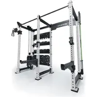 ATLETICA R8 Falcon L | Weiß | Kompaktes Power Rack mit Kabelzug, 95kg Gewichtsblock & komplettem Storage-System