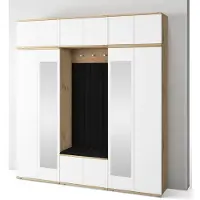 Jerpax Garderoben-Set Aura Version 10: Kleiderschrank mit Polsterpaneelen, Schuhschrank Flur und Eingangsbereich (weiß/Artisan-Eiche /Trinity 16)