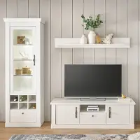 Lomadox Wohnwand in Pinie weiß mit LED-Beleuchtung, 3-teilig, Landhaus-Stil - RAPLA-61