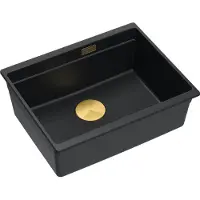 Quadron Spülbecken 1-Becken Spüle | Größe: 59,5 x 45,1 x 21,5 cm | LOGAN 100 | Küchenspüle Granitspüle aus GraniteQ mit Siphon | Carbon + Gold