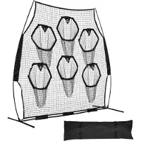 SucceBuy Fußballtrainer Wurfnetz Übungsnetz (274 x 106 x 243 cm) mit 6 Zieltaschen, tragbarer Aufbewahrungstasche und Gurten, Trainingshilfe für die Passgenauigkeit von Quarterbacks, Schwarz