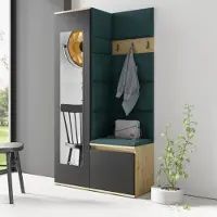 Jerpax Garderoben-Set "Iga", Moderner Kleiderschrank mit Polsterplatten und Schuhschrank – Ideal für Flur und Eingangsbereich (Artisan/Schwarz, Trinity 28)