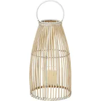Boltze Windlicht - Braun - Weiß - Bambus - Glas - H 44 cm - mit Kerzenhalterglas