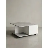 KADIMA DESIGN Design Couchtisch 70x70 cm Zementgrau / Weiß, Wohnzimmertisch mit 2 Schubladen, Sofatisch mit Rollen, Tisch mit 2 Fächern