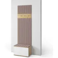 Jerpax Garderoben-Set Aura version 12 mit Schuhregal und Polsterplatten, Ideal für Flur und Eingangsbereich (Weiß / Eiche Artisan, Trinity 05)