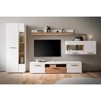 Lomadox Wohnwand 4-teilig mit 205cm Lowboard weiß mit Eiche SUTTON-61
