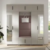Jerpax Garderoben-Set Napoli Version 2:Kleiderschrank mit Polsterpaneelen, Schuhschrank, Hängeschrank für Flur und Eingangsbereich (Cashmere/Trinity 06)