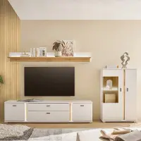 Lomadox Wohnwand weiß mit Eiche LOVENO-61 Modern 3-teilig