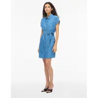 Vila Blusenkleid "VINORI S/S SHIRT DRESS - NOOS" Brusttasche Sommerkleid, im Denim Look