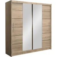 Masseno Schiebetürenschrank KAYLE 203/215/61 cm 2-türig mit Spiegel Sonoma Eiche