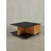 KADIMA DESIGN Design Couchtisch 70x70 cm Anthrazit / Sandeiche, Wohnzimmertisch mit 2 Schubladen, Sofatisch mit Rollen, Tisch mit 2 Fächern
